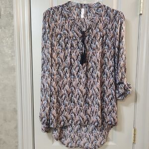 Xhilaration Black and Brown Patterned Blouse